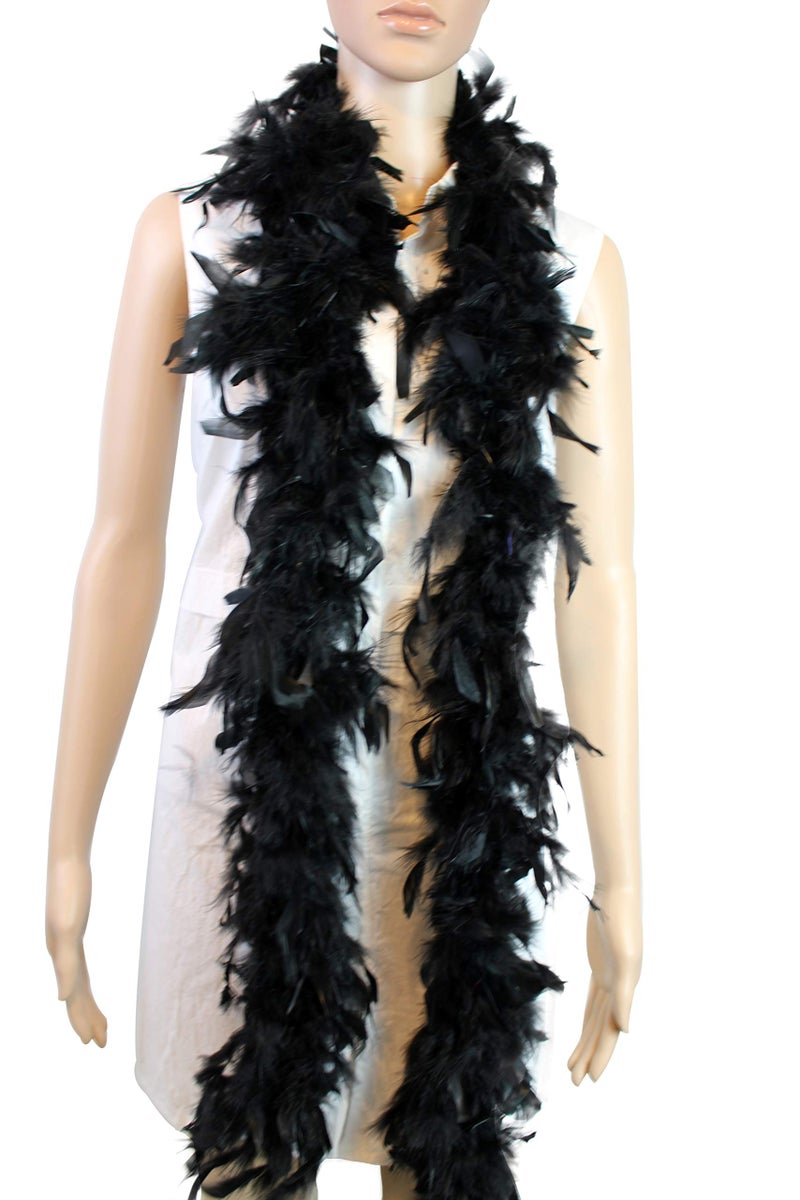 Flydreamfeathers 40 Gram 72" Long, Turkey Chandelle Feather Boa, Dancing Wedding Crafting Party Dress Up, Halloween Costume Decoration(black color) - Image 1